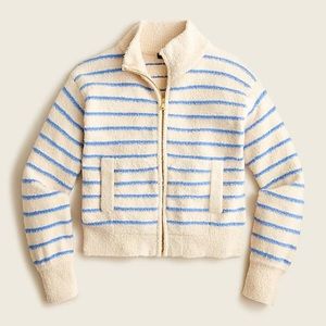 J. Crew Zip-up Cotton Bouclé Sweater in Dusty Ivory Blue Stripe